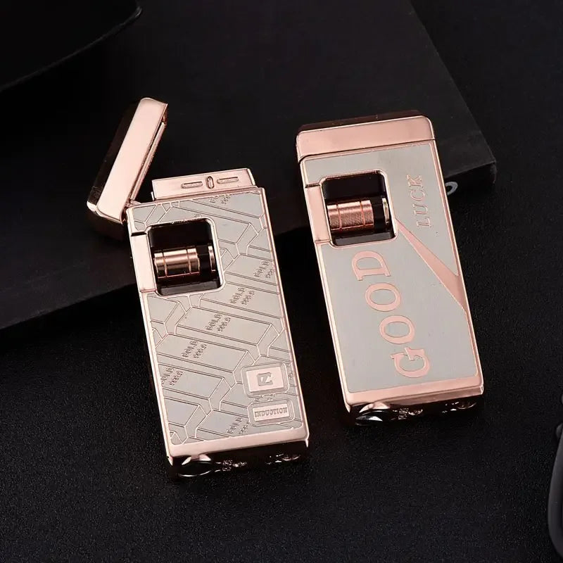 Metal Induction Windproof Red Jet Flame Butane Gas Lighter Creative Touch Roller Battery Ignition Smoking Accessories Gadgets