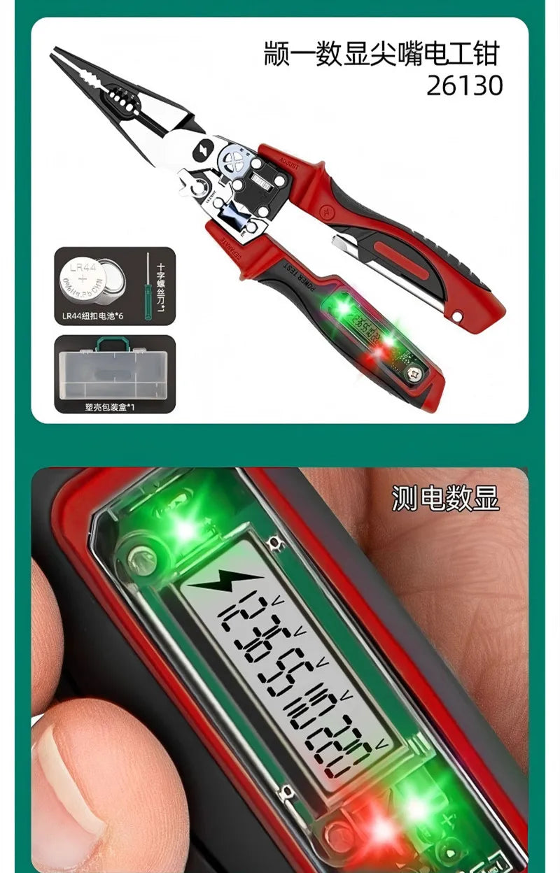 Multifunctional Alloy Steel Electrician Tool Set, Wire Stripper, Diagonal & Needle Nose Pliers with Voltage Tester
