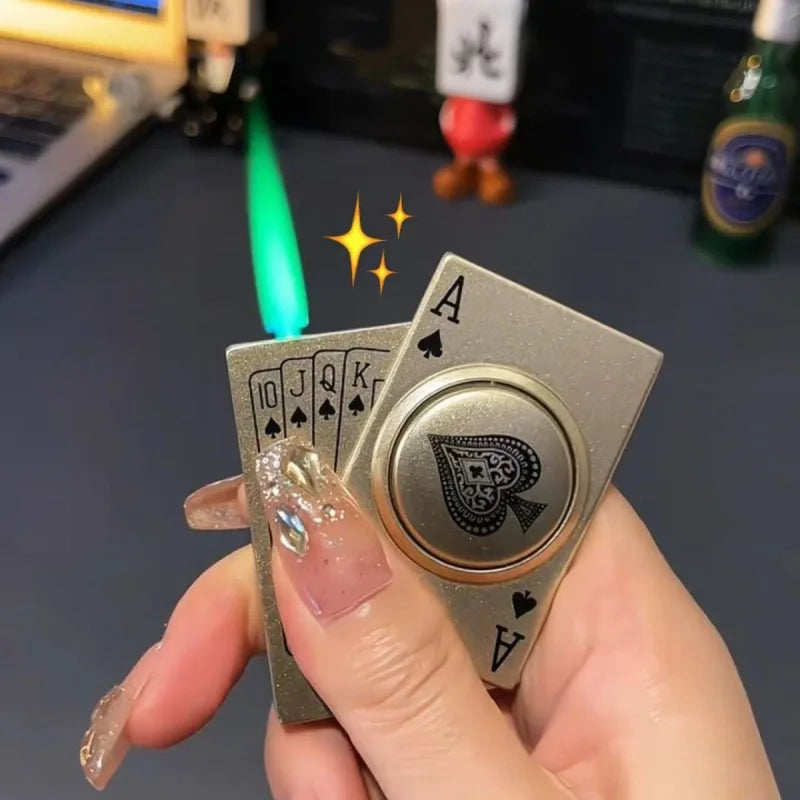 New Butane Gas Lighter Rotating Decompression Poker Windproof Inflatable Lighter Cigarette Accessories Men's Small Gift