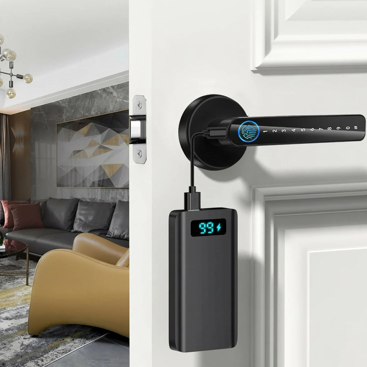 Fingerprint Door Lock with Handle Keyless Entry Door Lock with App Control/Key/IC Card for Home Hotel Office Apartment Bedroom