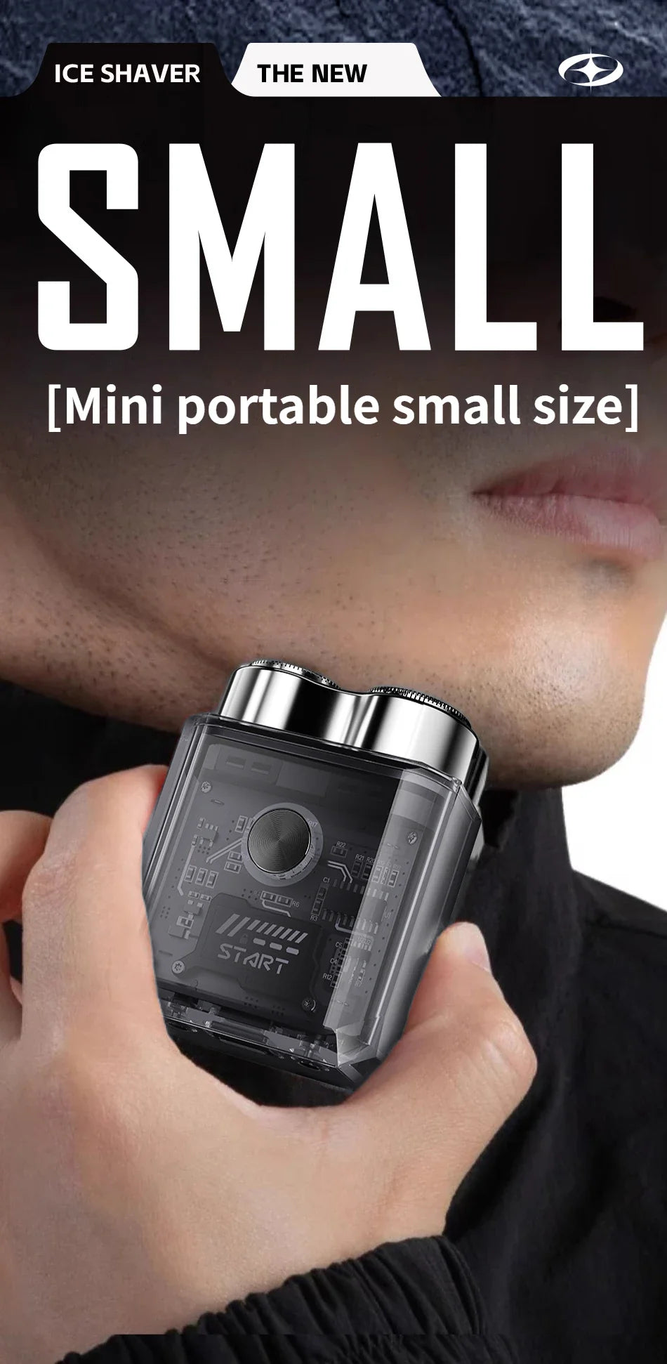 Electric Shaver、Transparent Body Rotary、Mini Portable Waterproof、IPX7 Wet Dry Electric、Travel Men Shaver