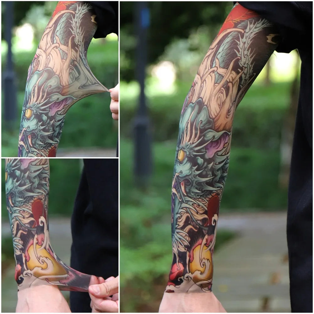 Sun Protection Tattoo Sleeve Cycling Cooling Summer Driving Seamless Arm Cover Men Ultra-Thin Breathable Elastic Arm Sleeve