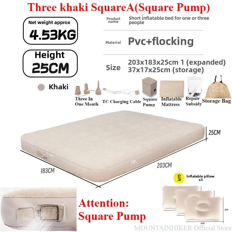 MOUNTAINHIKER New Interior Air Mattress Glamping Mats PVC Inflatable Sleeping Mattress 1/3 Person Camping Bed Mat Built-in Pump