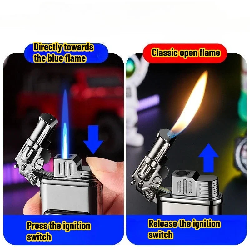 New Fashionable Multi Functional Double Fire Inflatable Lighter Convenient with Dial Breathable Chamber Cigarette Accessories