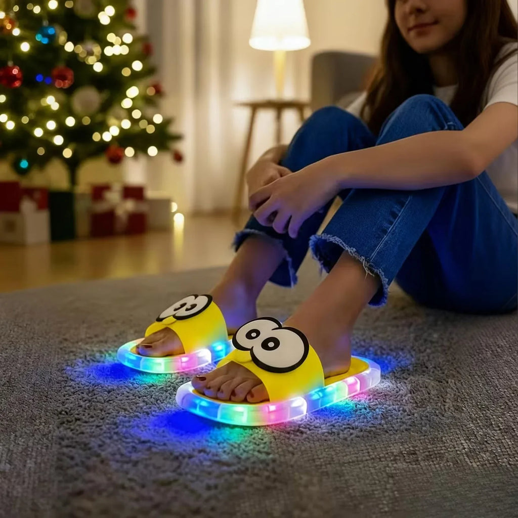 Women Luminous Slippers Funny Big Eyes Cartoon Thick Bottom House Slippers Non-Slip Soft Sole Glow Shoes For Home Outdoor