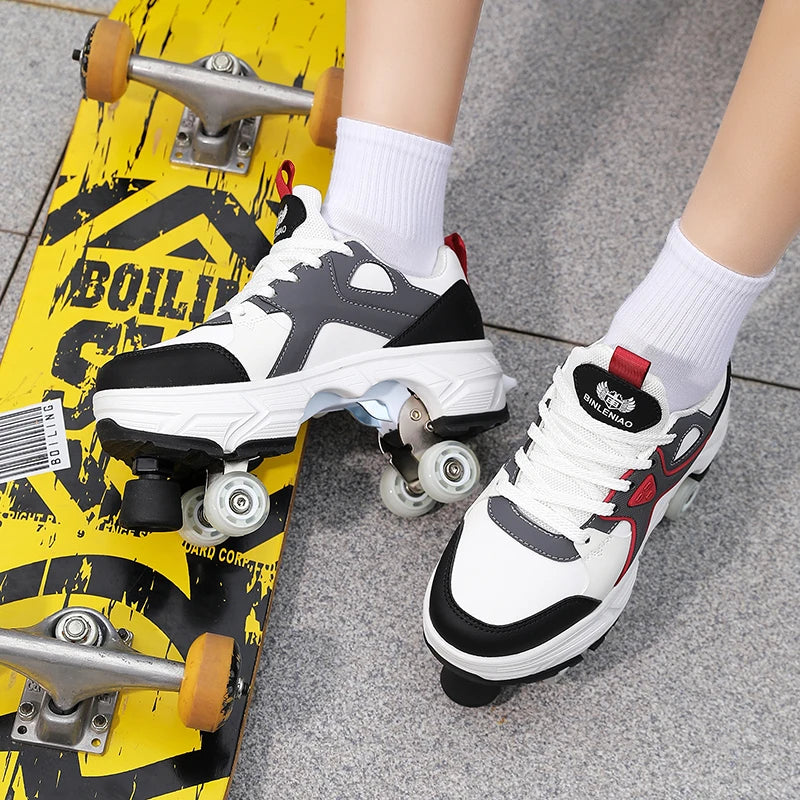 Four-Wheel Roller Skates, Can Walk and Glide, Casual Ice Skates for Adults and Teens, Kids' Sports Roller Skates