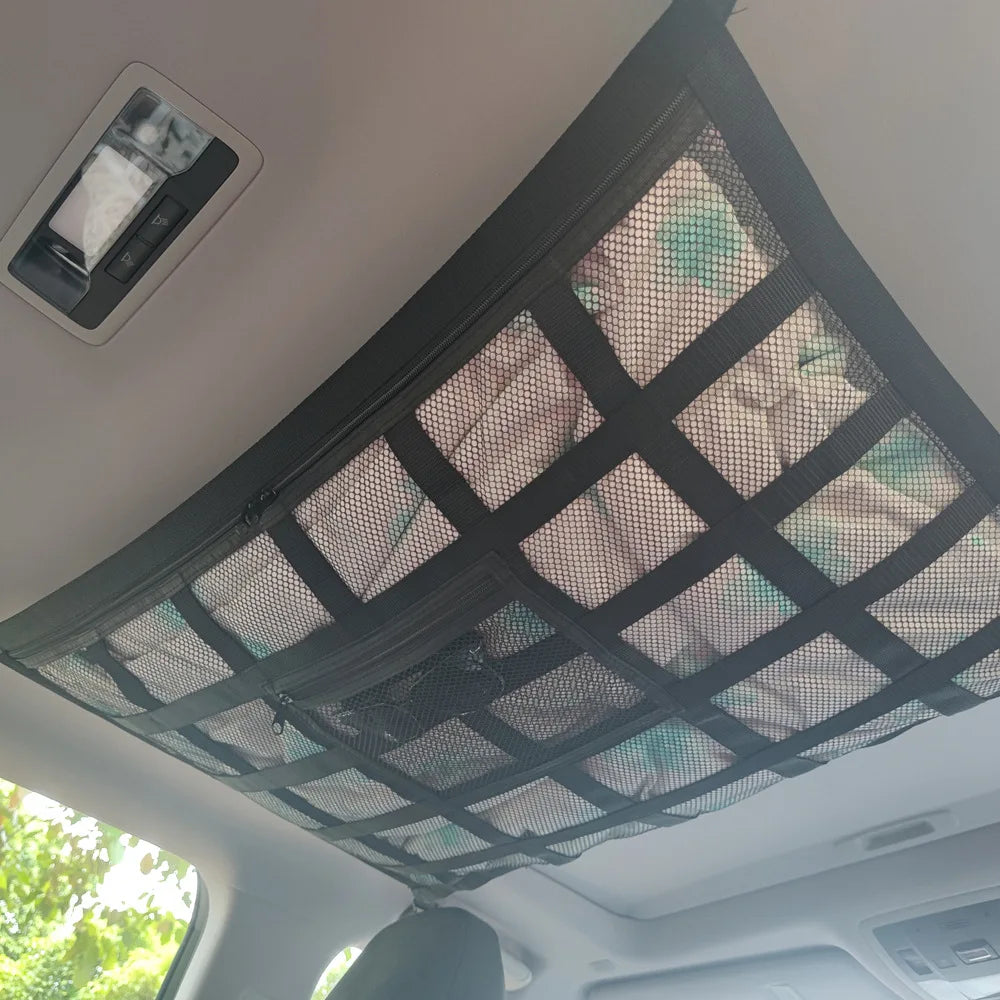 Universal Car Interior Roof Storage Organizer Bag Car Supplies Storage Mesh Bag Polyester Black Car Back Seat Organizer