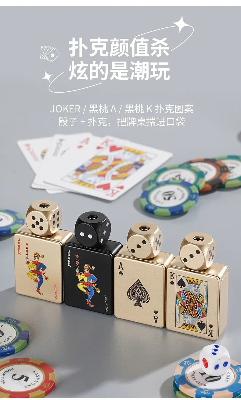 Tiktok Hot Sales Rotating Dice Playing Card Gas Lighter Decompression Toy Tide Play Gas Lighter Green Flame Windproof Lighter