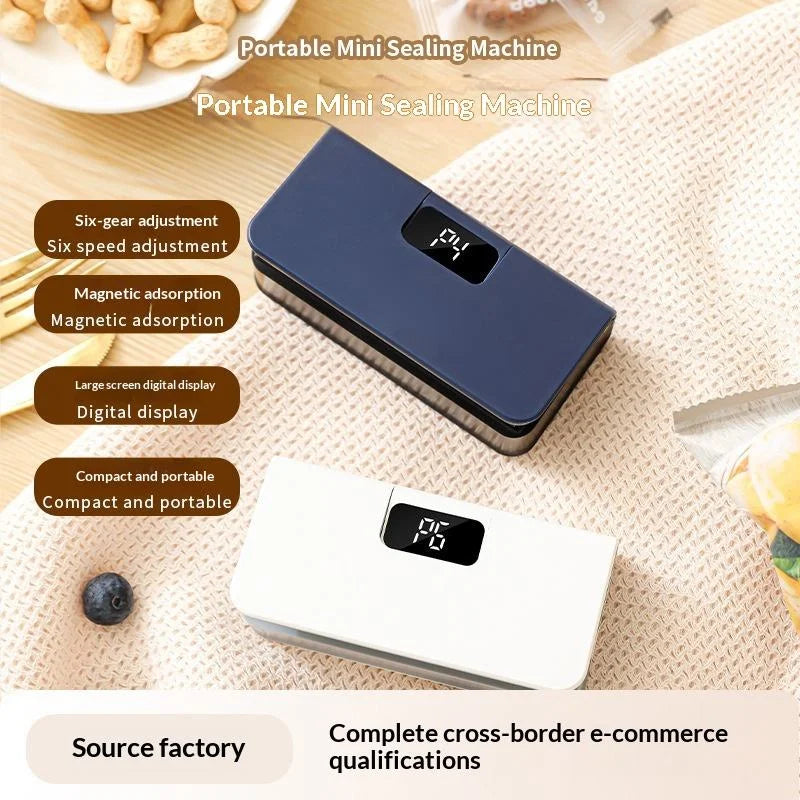 Rechargeable mini sealer with digital display, portable manual sealer, suitable for coffee, tea and snacks, ear-hook style.