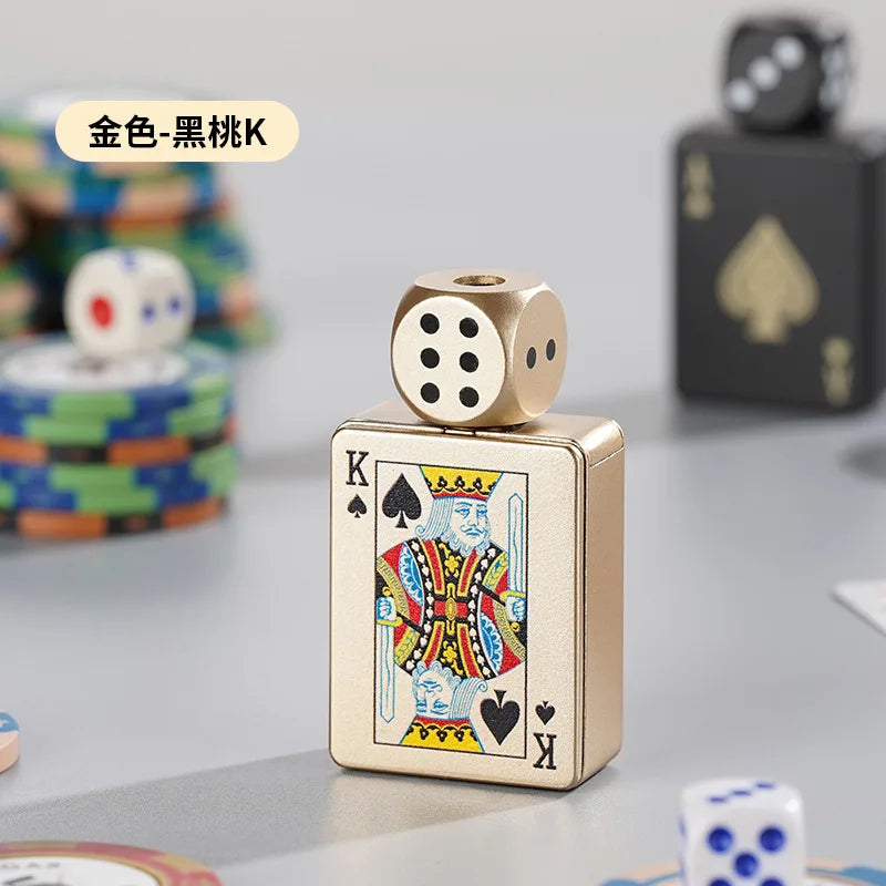 Tiktok Hot Sales Rotating Dice Playing Card Gas Lighter Decompression Toy Tide Play Gas Lighter Green Flame Windproof Lighter