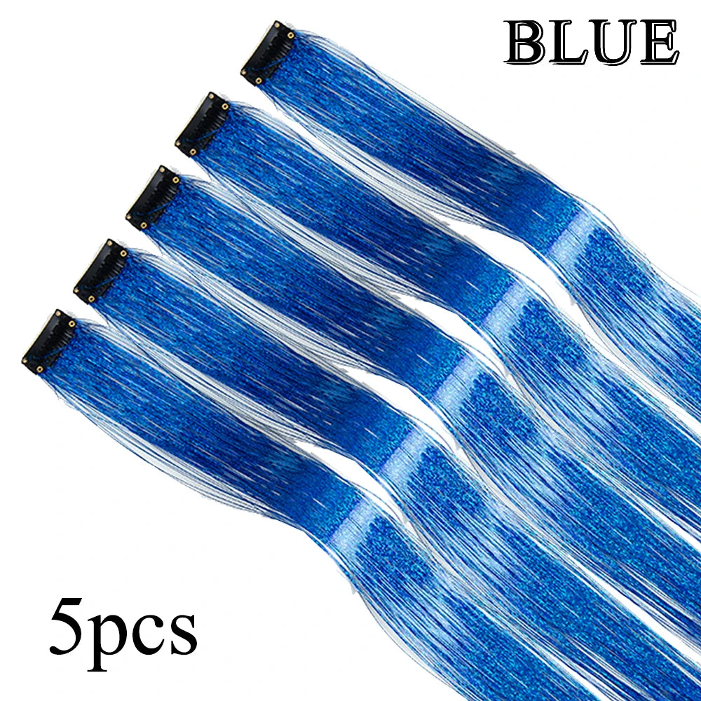 Wholesale 5Pcs/Pack Sparkling Shiny Hair Extensions Clip In Sparkle Shiny Hair Tinsel Rainbow Shiny Sparkle Hair Tinsel Pink/Red