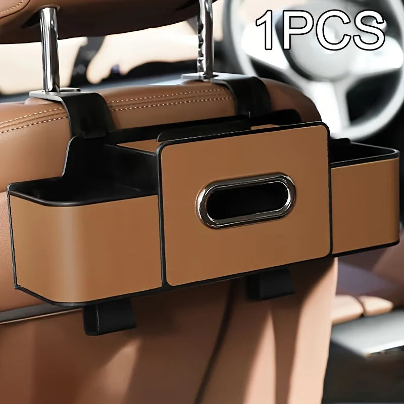 Car Back Seat Organizer with 2 Drink Cup Holder-Tissue Box and Storage Box Hook-Multi-functional Storage-Great for Travel