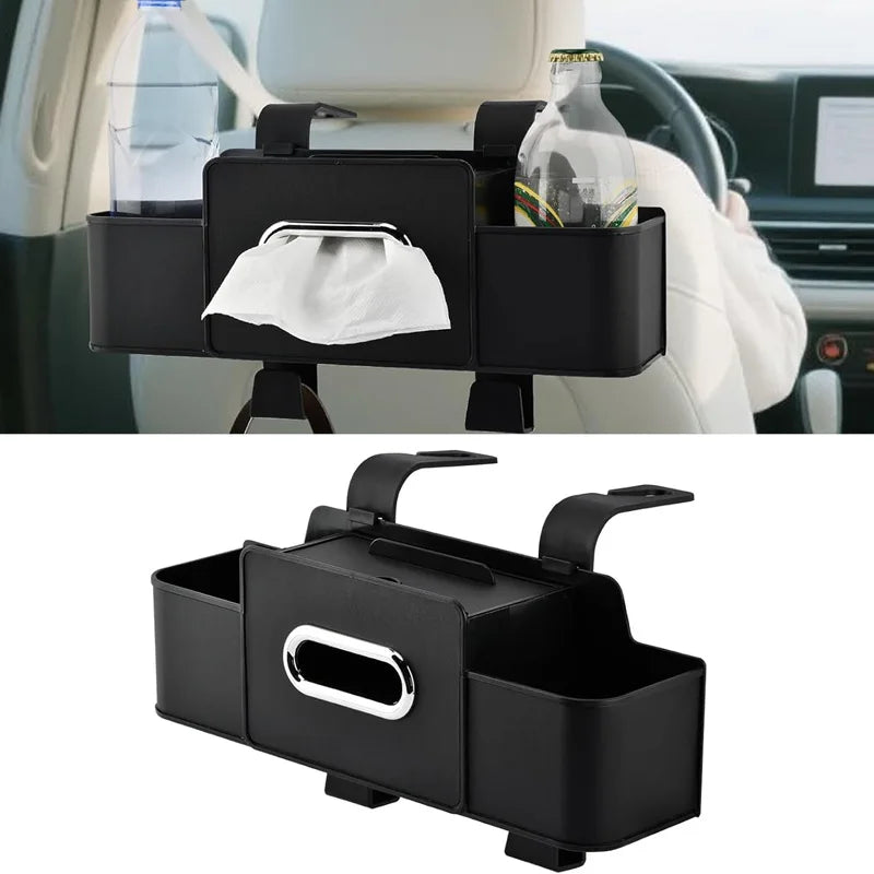 Car Back Seat Organizer with 2 Drink Cup Holder-Tissue Box and Storage Box Hook-Multi-functional Storage-Great for Travel