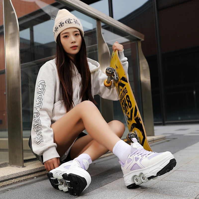 Four-Wheel Roller Skates, Can Walk and Glide, Casual Ice Skates for Adults and Teens, Kids' Sports Roller Skates