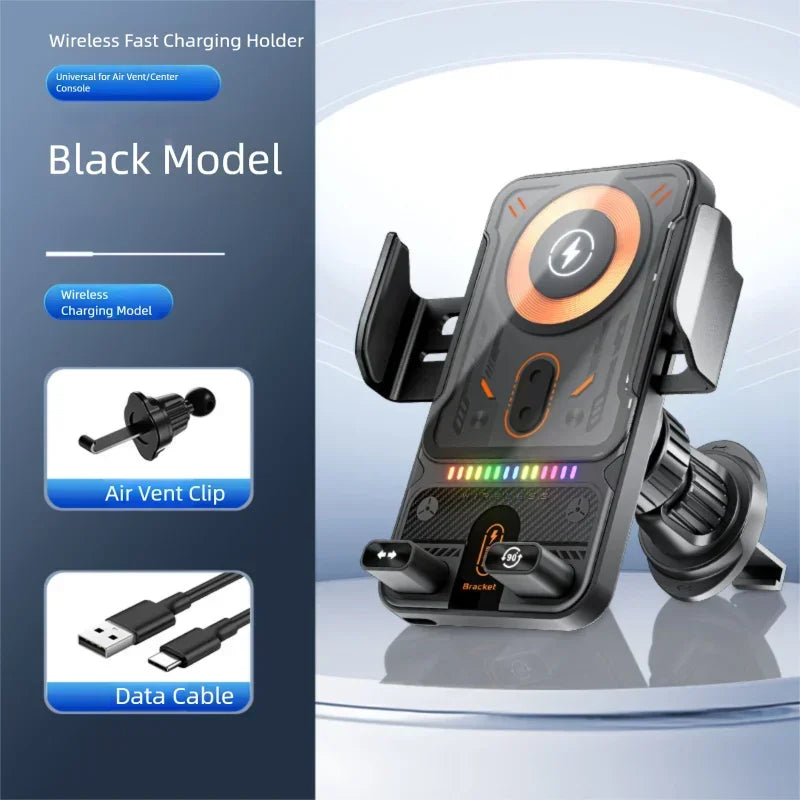 Car Unicersal Air Vent Electric Rotating Opening Closing Phone Holder 15W Wireless Charger Dual Coil Smart Phones Fast Charging