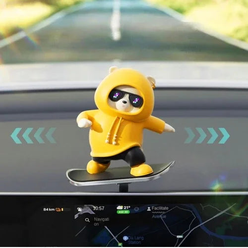 DOXINGYE Car Ornament Car Center Console Ornaments Mini Cartoon Skateboard Bear Decorations Auto Interior Decor Accessories