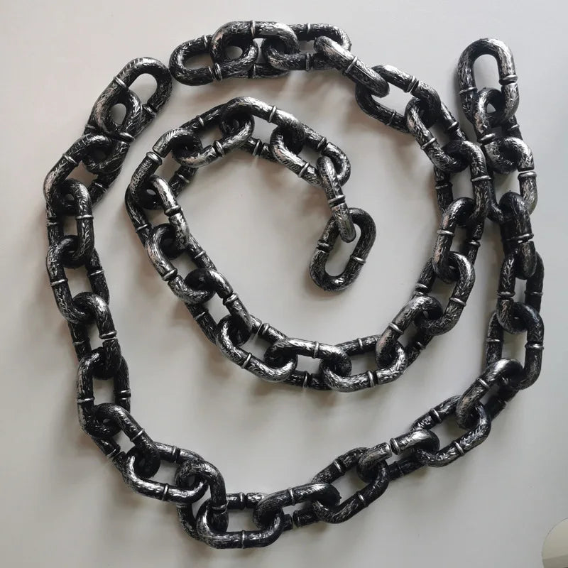 Plastic Iron Chain Handcuff Foot Shackle Dog Leash Set, Movie Prop Cosplay Costume, 1.5m/1.8m