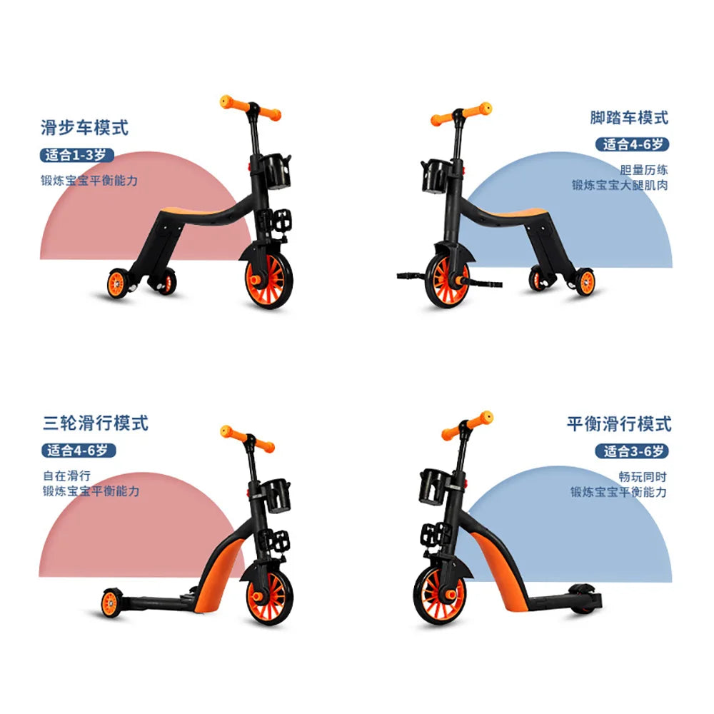 Multifunction Kick Scooter Height Adjustable For Kids Boys Girls Cycling Bicycles Foot Scooters With Push Handle,Pedal 3 In 1