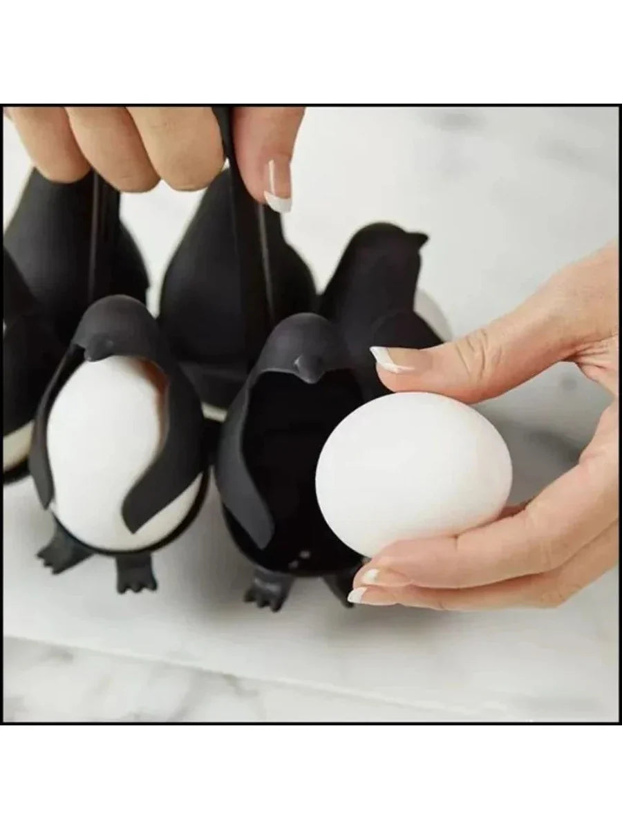 Penguin Egg Steamer & Refrigerator Egg Holder Set 6pcs Electric Egg Cooker with Storage Rack Stackable Organizer for Kitchen