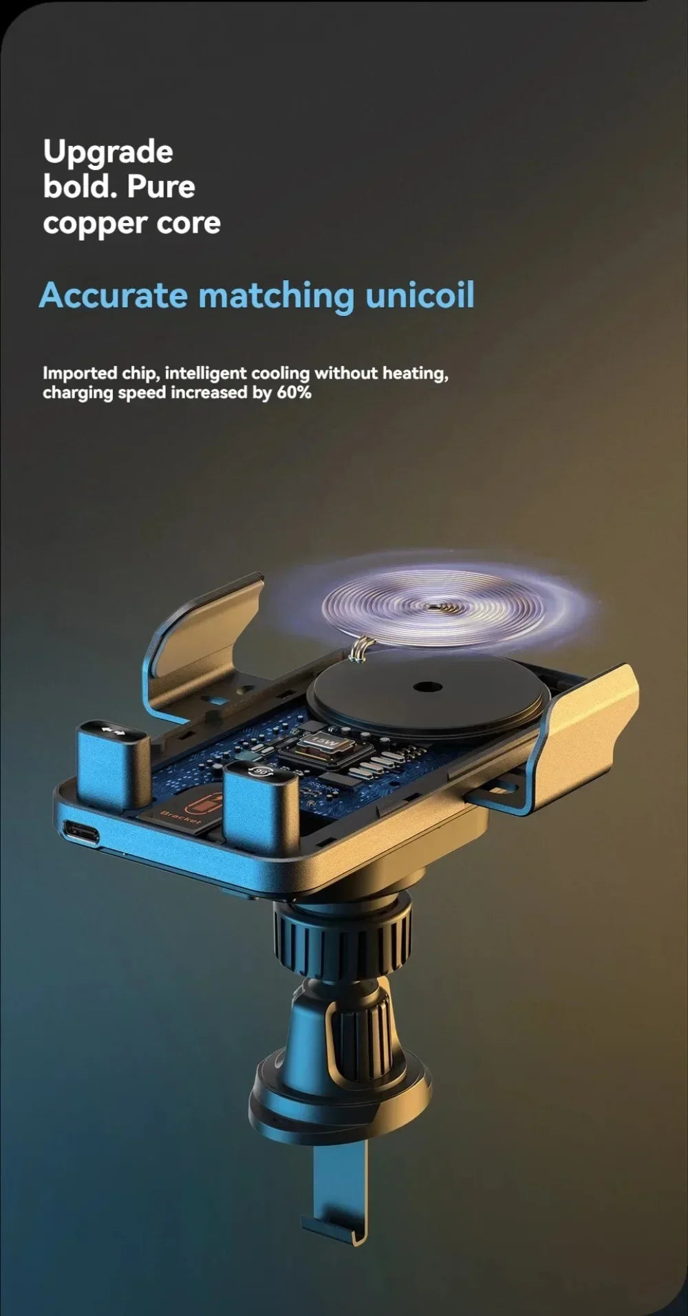 Car Unicersal Air Vent Electric Rotating Opening Closing Phone Holder 15W Wireless Charger Dual Coil Smart Phones Fast Charging