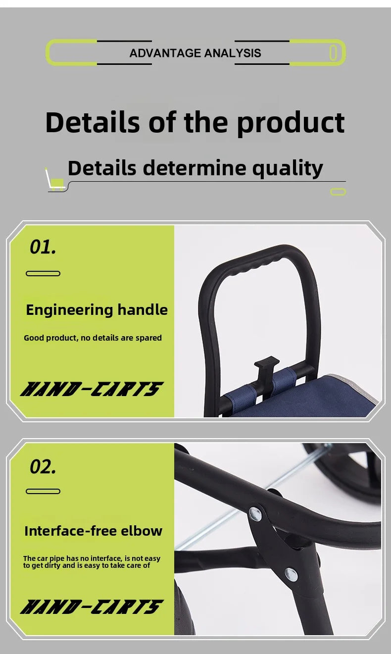 Portable wheeled trolley, climbing three wheeled folding elderly shopping cart, grocery cart, insulated Oxford cloth bag