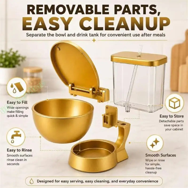 Gold Look Ramen Bowl Set with Side Straw Cup, Hinged Lid, and Toilet Profile for Soup Meals, Dorm Tables, Shared Use, and