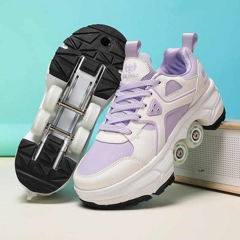 Four-Wheel Roller Skates, Can Walk and Glide, Casual Ice Skates for Adults and Teens, Kids' Sports Roller Skates