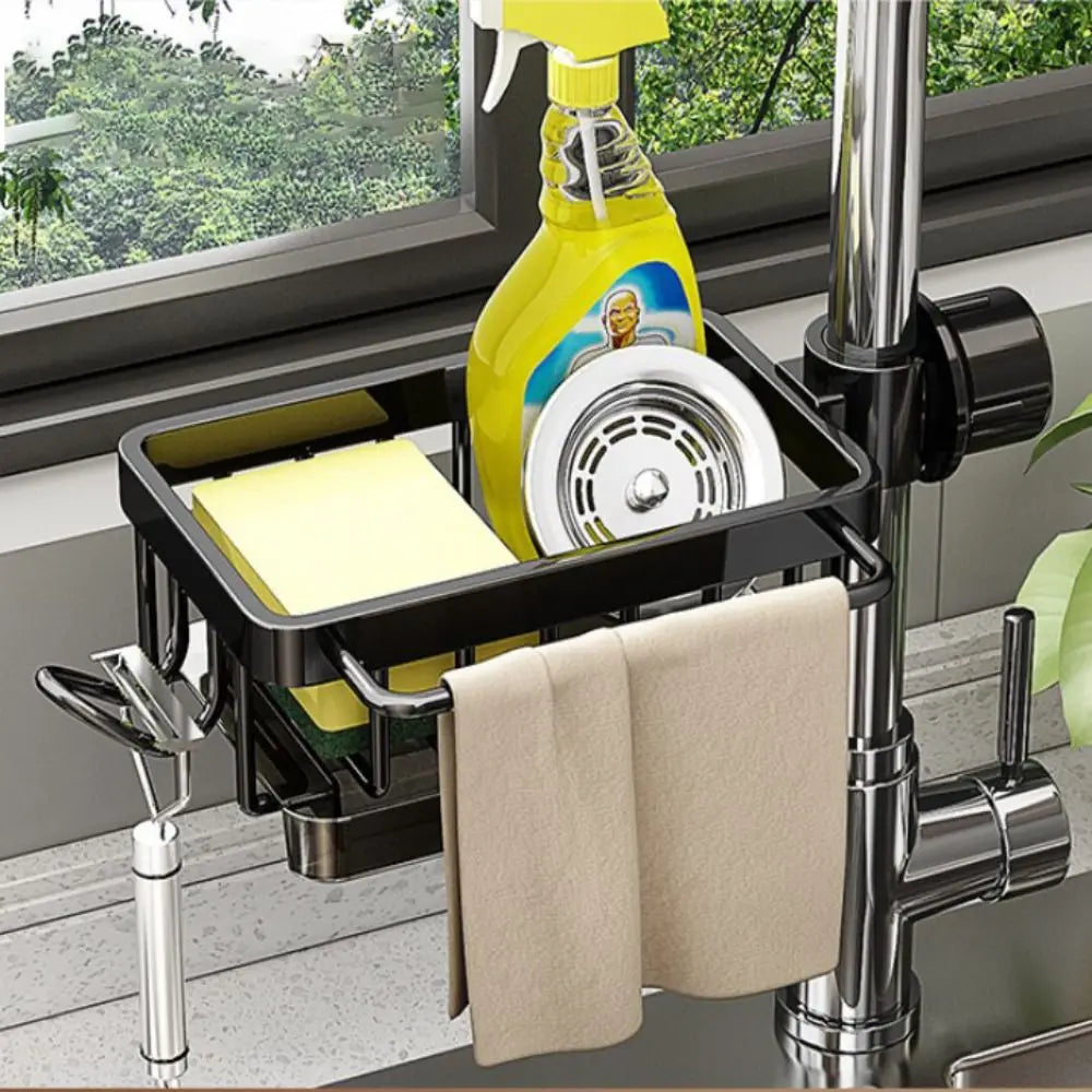 Space Aluminum Kitchen Sink Drain Rack Bathroom Organizer Multipurppse Sponge Storage Basket Soap Drainer Shelf Save Space