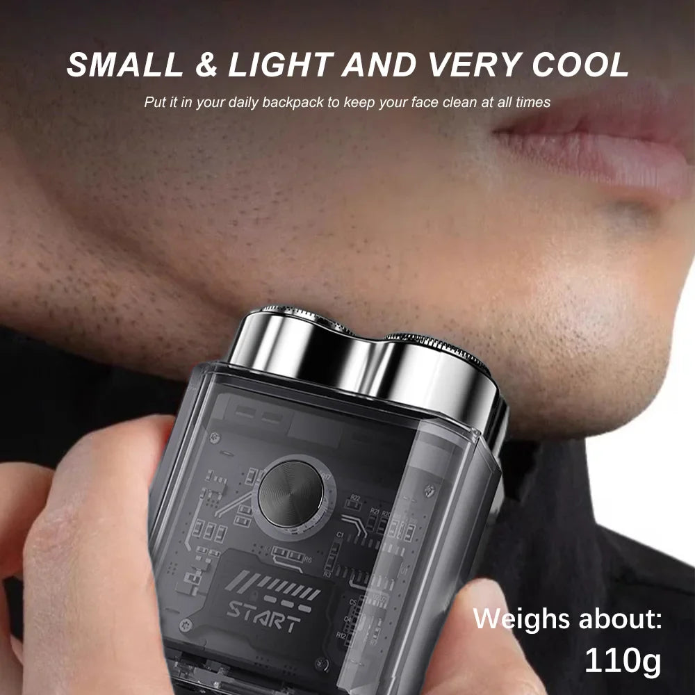 Electric Shaver、Transparent Body Rotary、Mini Portable Waterproof、IPX7 Wet Dry Electric、Travel Men Shaver