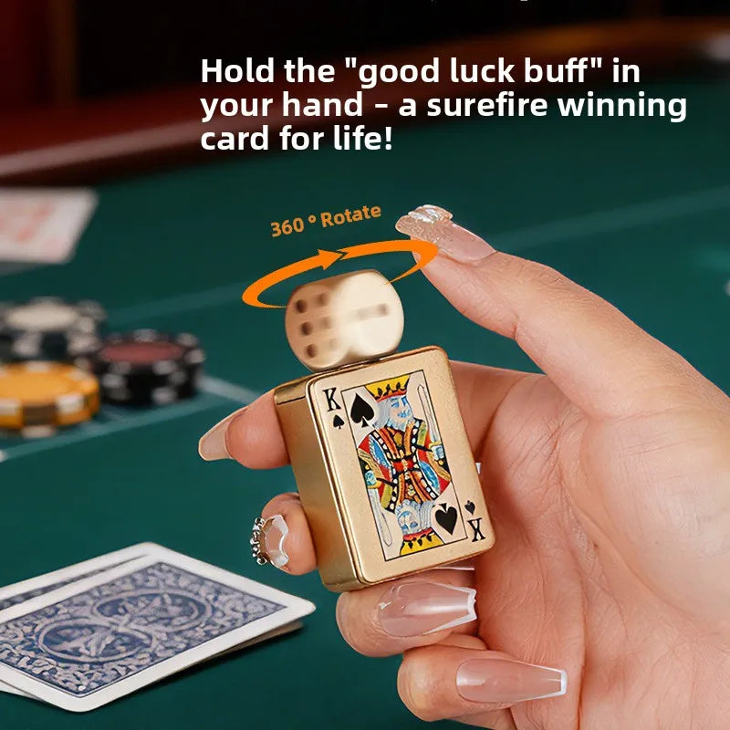 Tiktok Hot Sales Rotating Dice Playing Card Gas Lighter Decompression Toy Tide Play Gas Lighter Green Flame Windproof Lighter